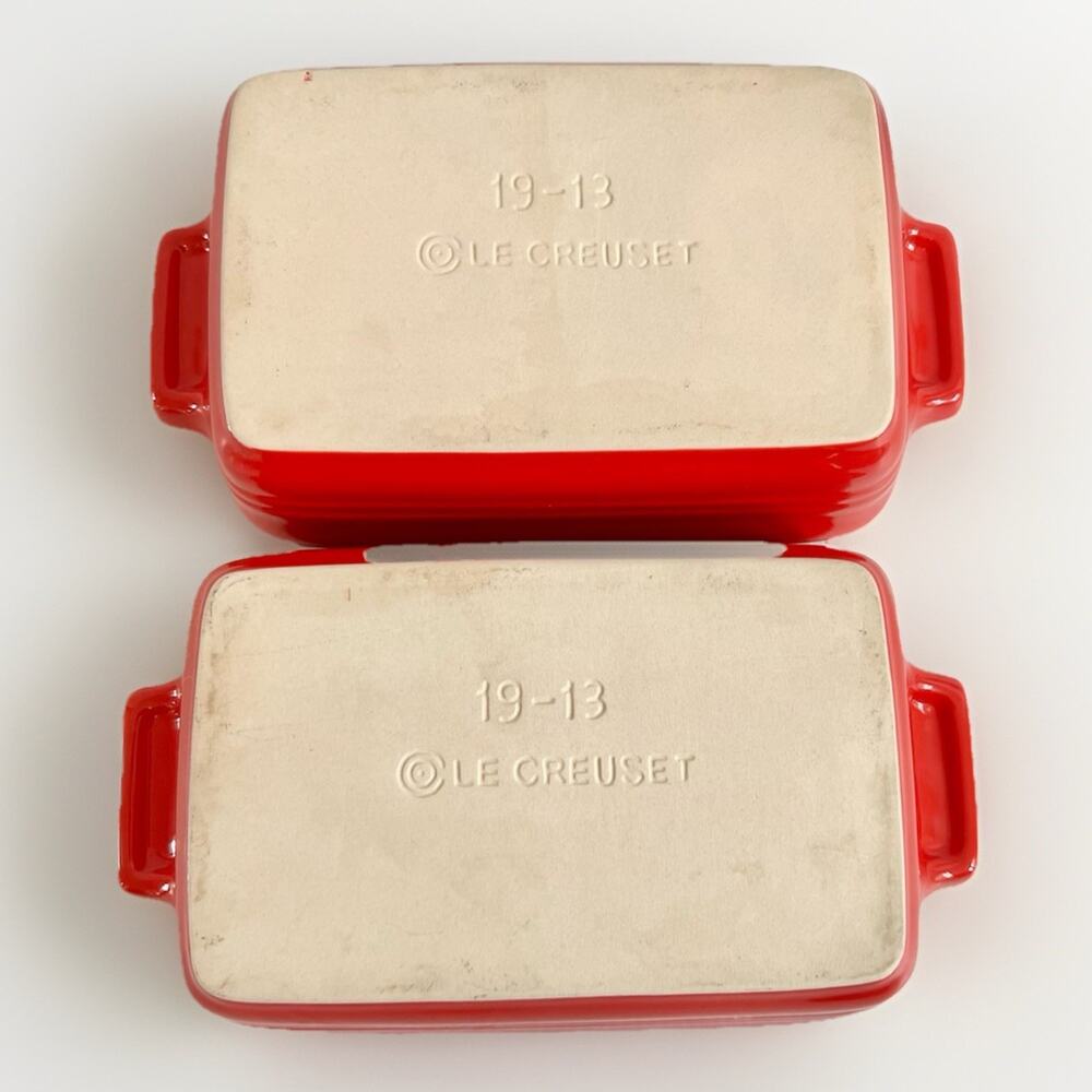 TWO Le Creuset Rectangular Stoneware 7" x 5" Red Baking Dish Set #19-13 - Picture 3 of 5